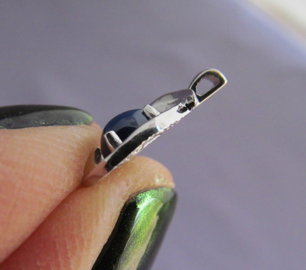 VINTAGE 10K WHITE GOLD OVAL BLUE STAR SAPPHIRE DIAMOND SLIDE PENDANT