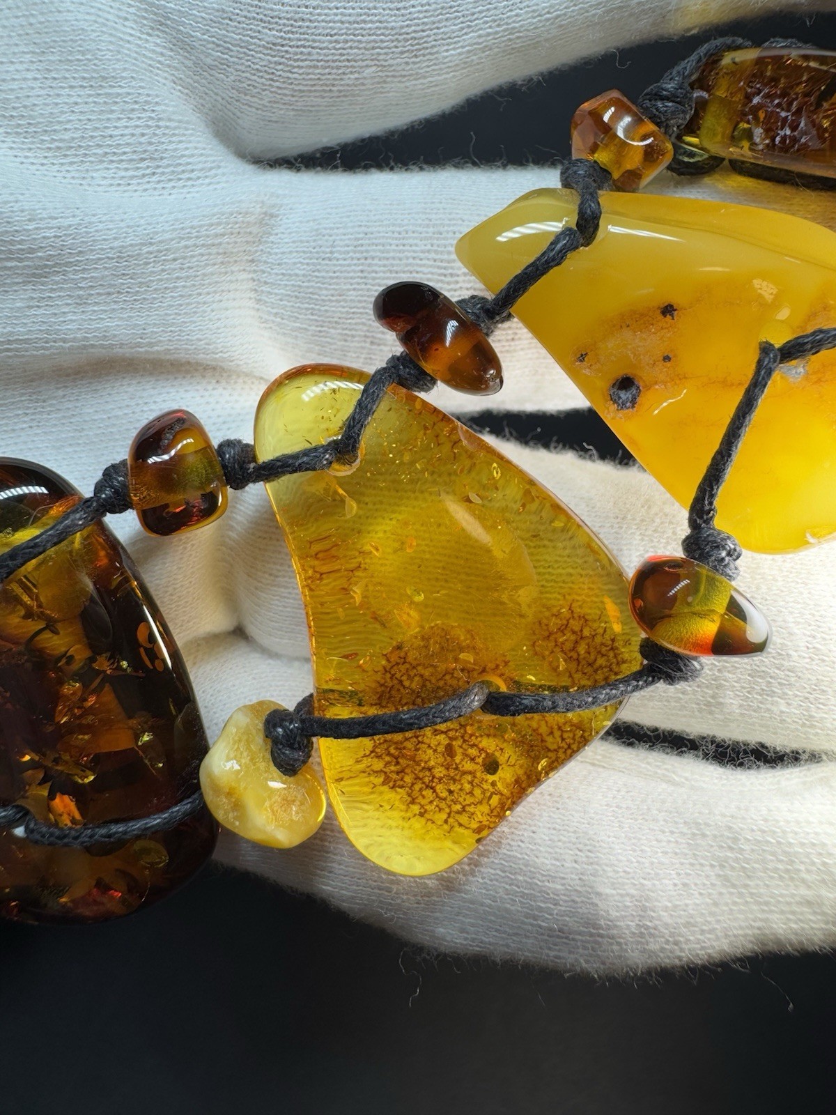 OOAK Natural Baltic Amber Statement Necklace Handmade Freeform Slab Macrame