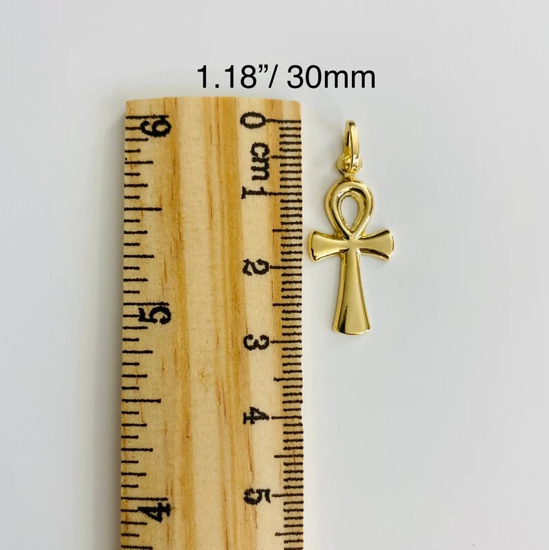 14K Solid Gold Egyptian Charm Ankh Cross Pendant / 14k Oro Cruz Egipcia- PT0922