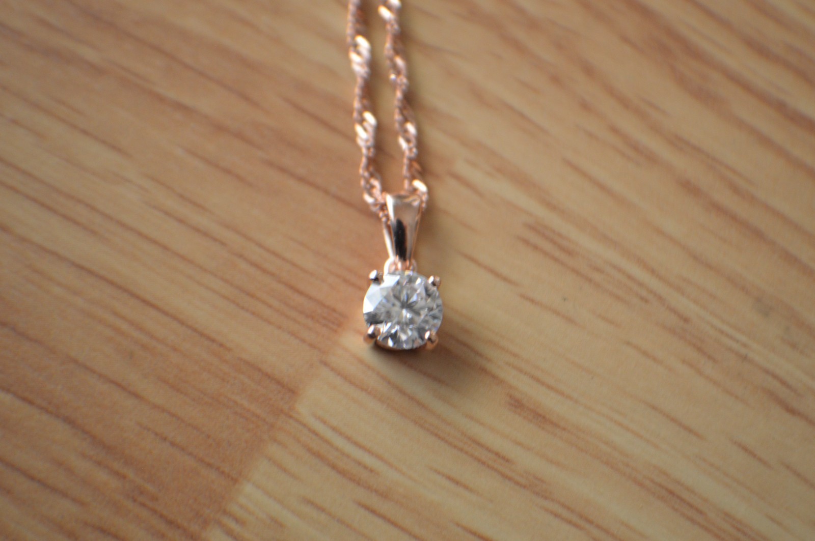 0.75ct Moissanite Pendant w/ adjustable 24″ Chain 14K RG Plated Over Fine Silver