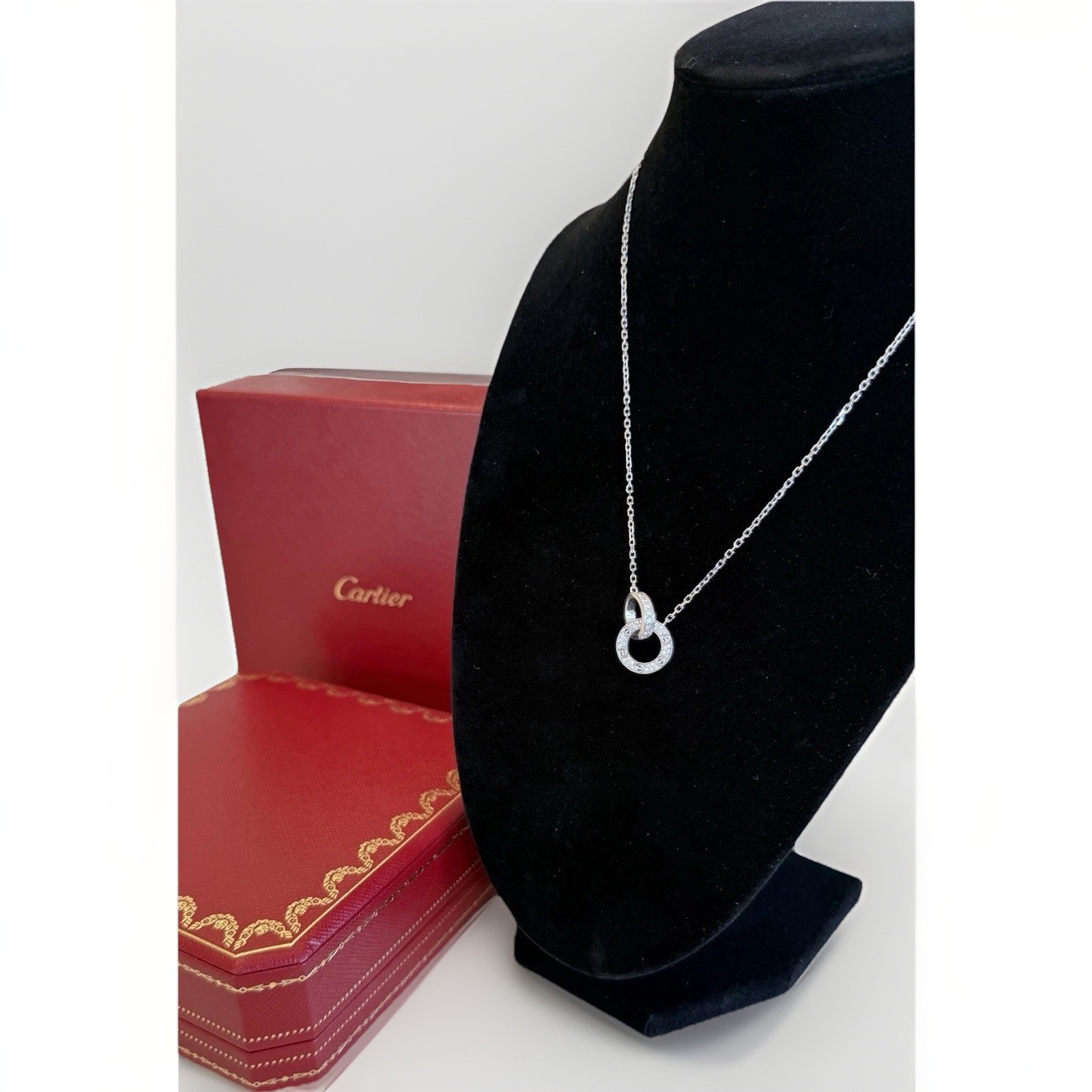 Cartier Love Necklace with Pendant 18k White Gold Pavé Diamond 0.30 ctw