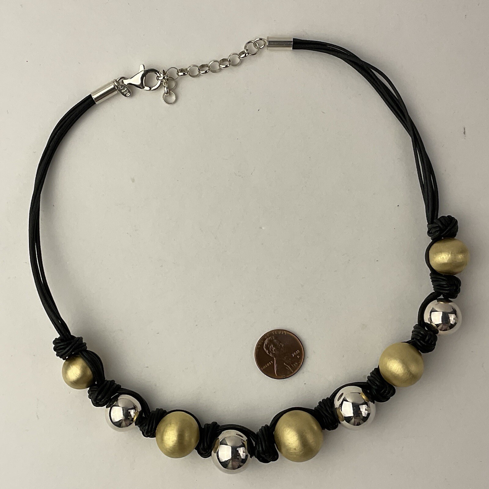 Milor Italy Designer Necklace Sterling & Gold Vermeil Large Ball Beads Knotted