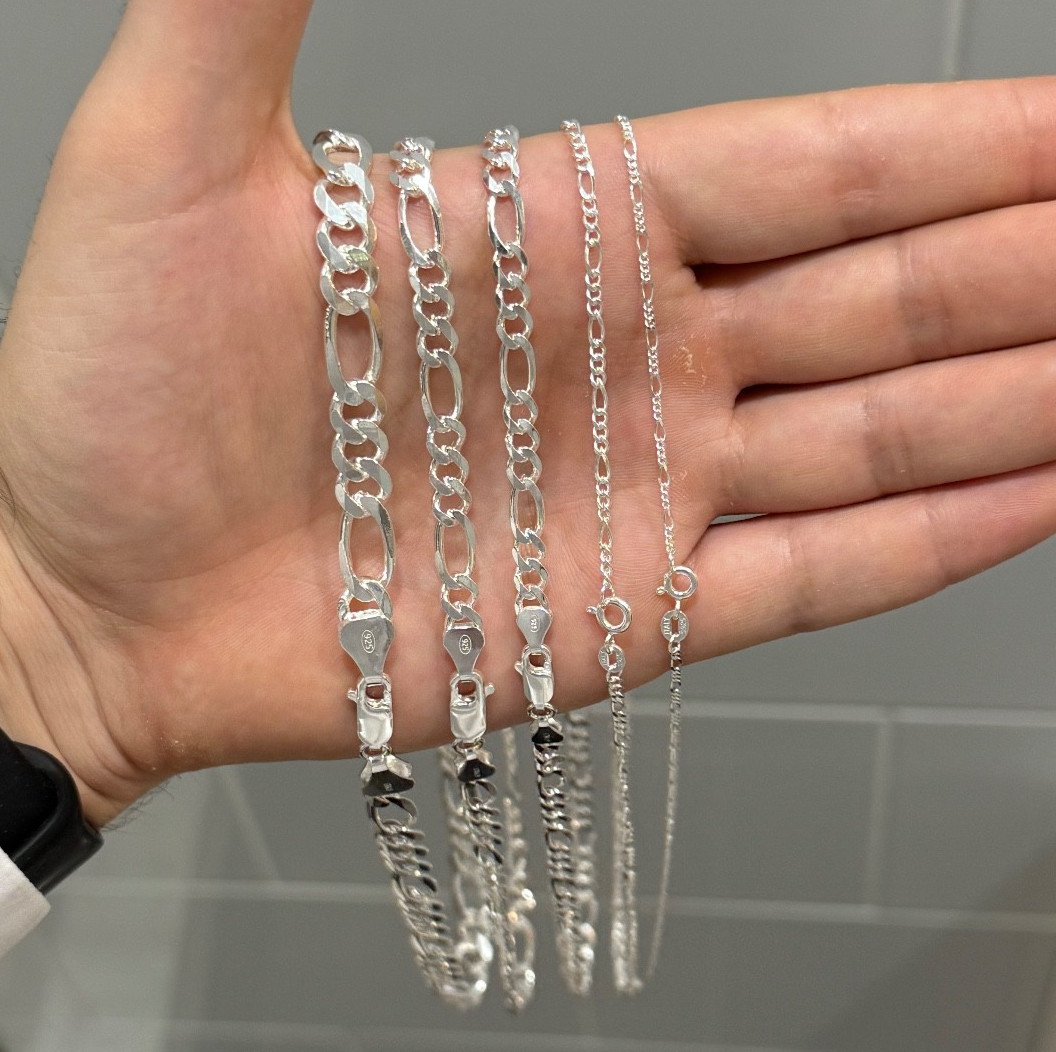 Italian Solid 925 Sterling Silver Figaro Chain Necklace STAMPED 925 Mens Womens