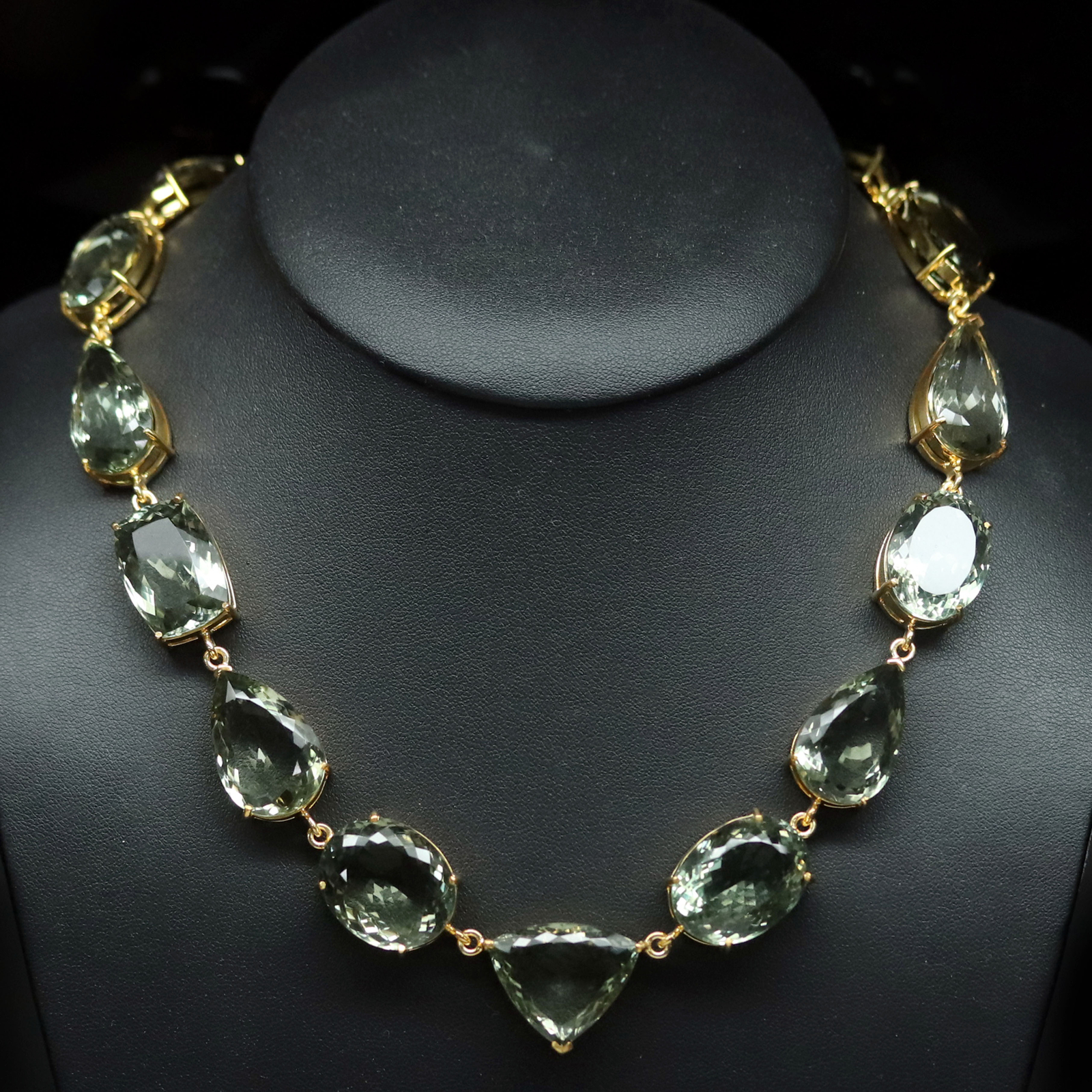 Green Amethyst Necklace 925 Sterling Silver 18K Gold Plated 19in