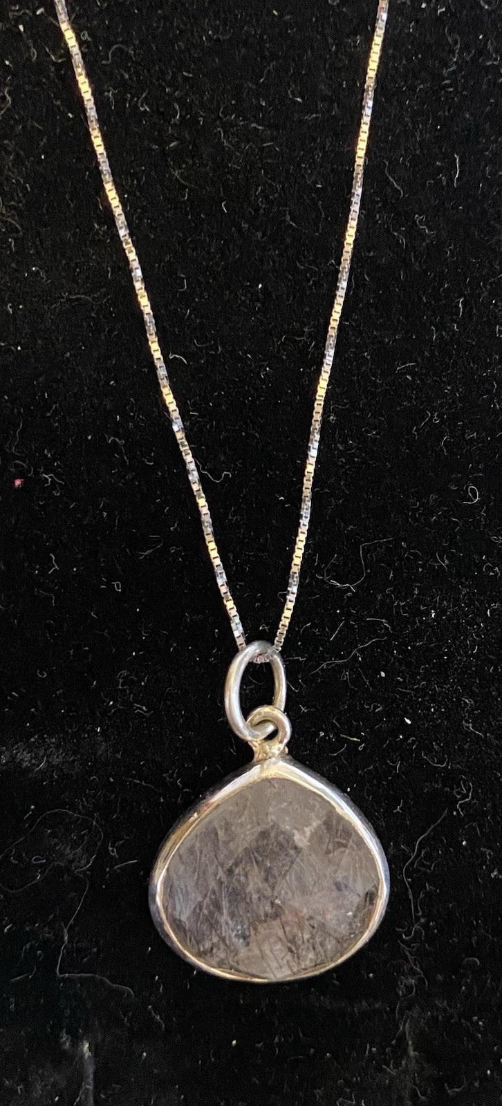 Rutilated Quartz Pendant Faceted Teardrop on 10K White Gold Chain Necklace 18″