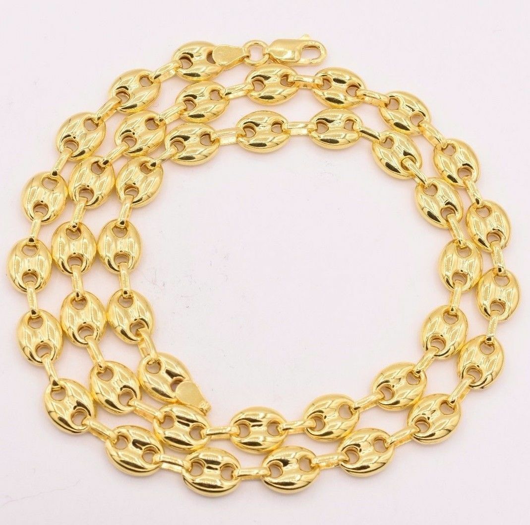 9mm Puffed Anchor Mariner Link Chain Necklace 14K Yellow Gold Plated Silver 925