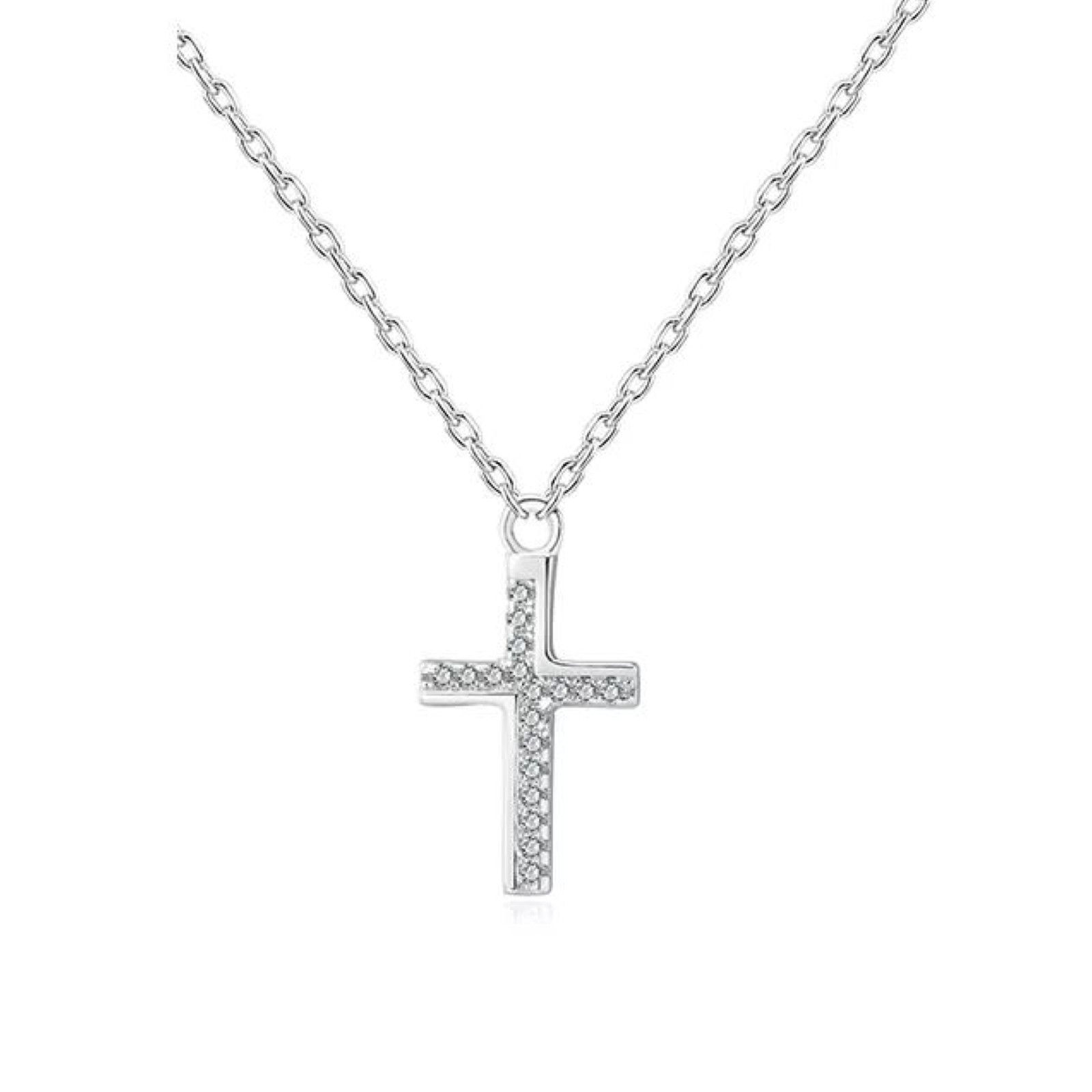 14K Gold Over Sterling Silver Dainty CZ Cross Necklace 16-17in