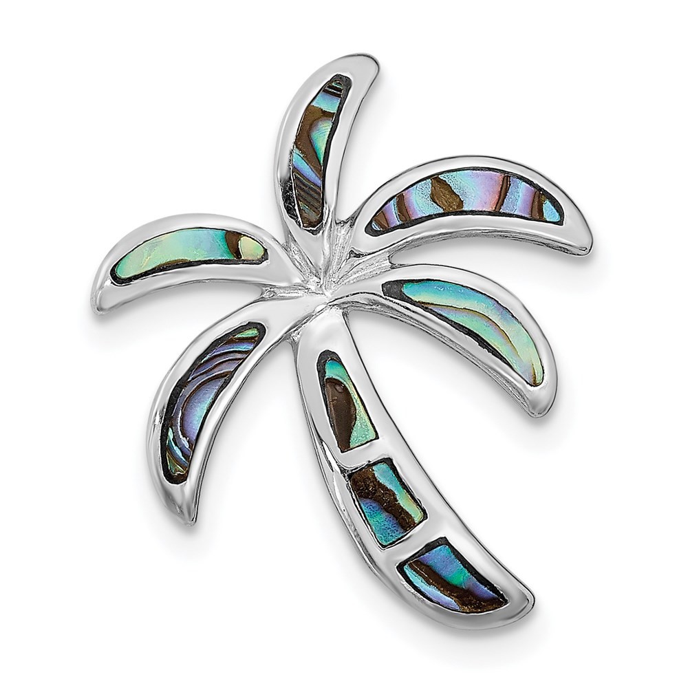 Sterling Silver Rhodium-plated Abalone Palm Tree Slide Pendant 1.96gm L-22 mm