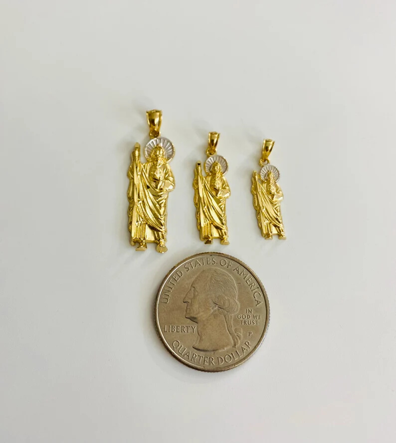 14K Solid Gold Saint Jude Thaddeus Pendant, 14K 2T Solid Gold St. Jude-PT0101-02