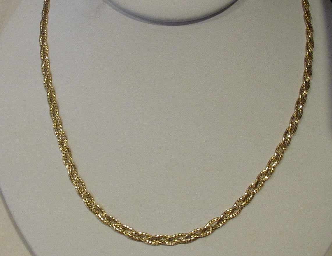 STUNNING! VTG 14K Yellow Gold Filled Diamond Cut Braided Chain Necklace 18”