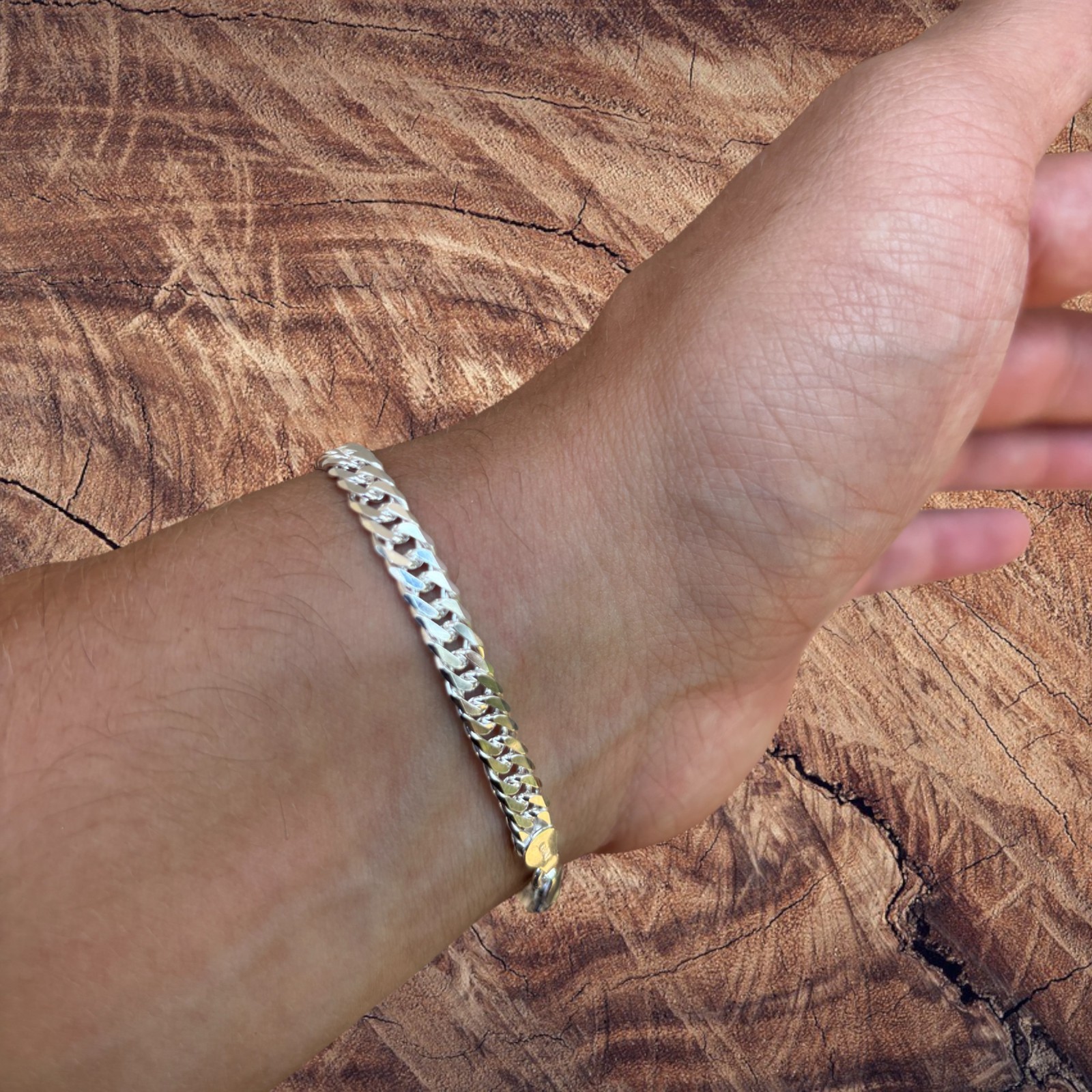 6mm Double Curb Link Bracelet – Real Solid 925 Sterling Silver MADE IN ITALY