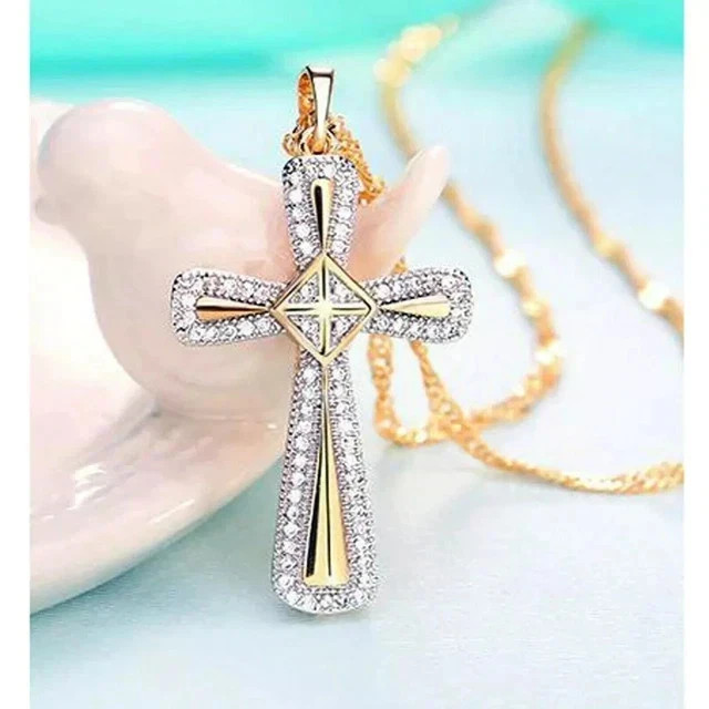 2Ct 14K Yellow Gold Plated Round Brilliant Cut Lab-Created Cross Pendant