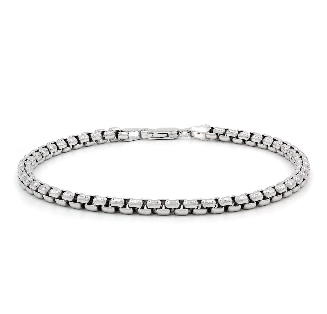 925 Sterling Silver Round Box Link Bracelet For Men & Women Italian Made unisex