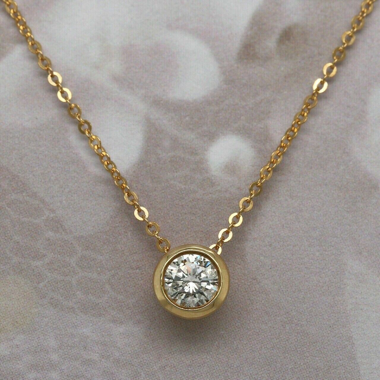 14K Yellow Gold Over 1.00 Ct Diamond Lab Created Solitaire Pendant Necklaces