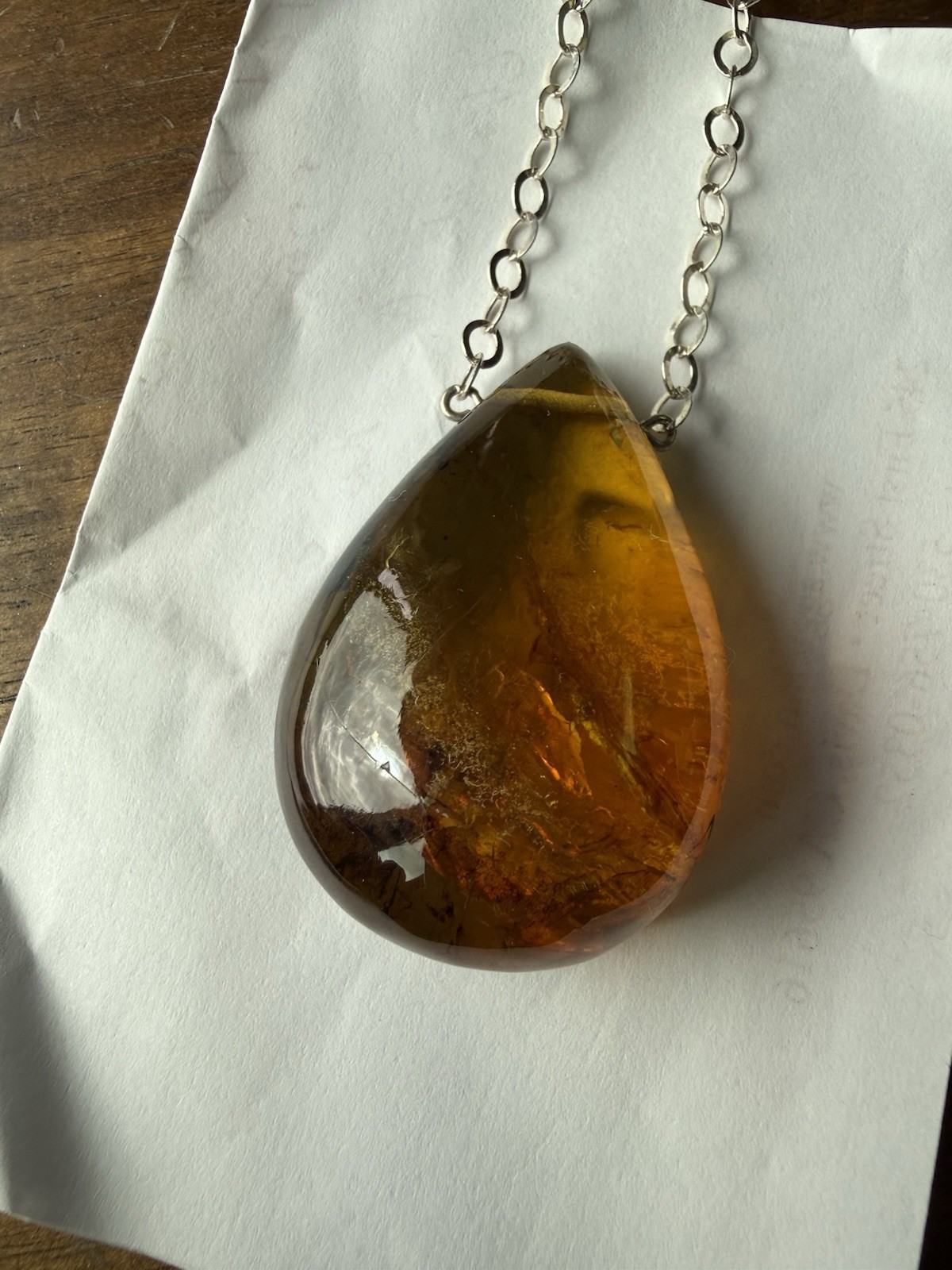Large Natural Amber Pendant Sterling Silver Necklace Jewelry Women’s