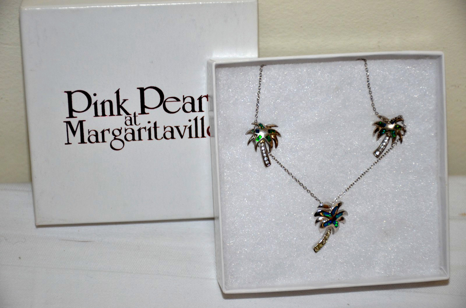 NEW Sterling Silver 925 Opal Inlay Palm Tree Necklace Pendamt Earrings Set