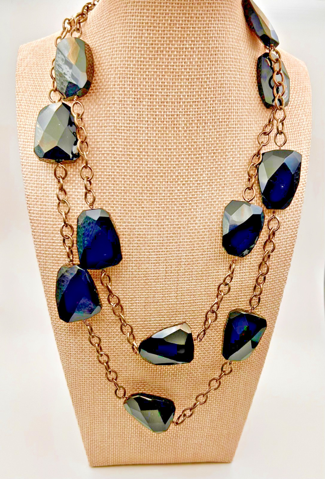 925 Sterling Silver Genuine Black Onyx Statement Necklace Chunky Geometric NWOT