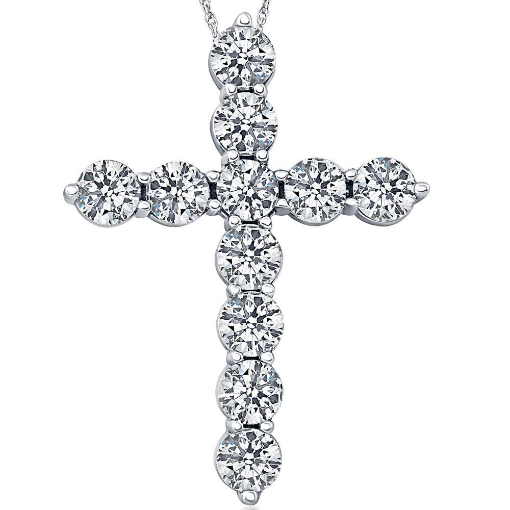 VS 3 Carat (ctw) Diamond Cross Pendant 14k White Gold Necklace Lab Grown