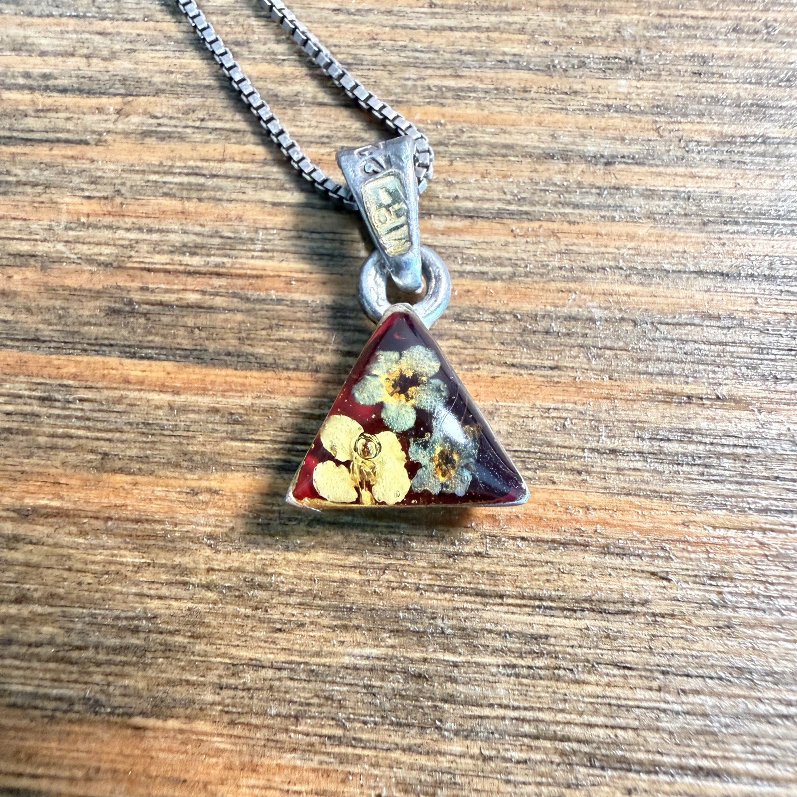 Sterling Silver, Resin Encased Dried Flowers Square Pendant Necklace