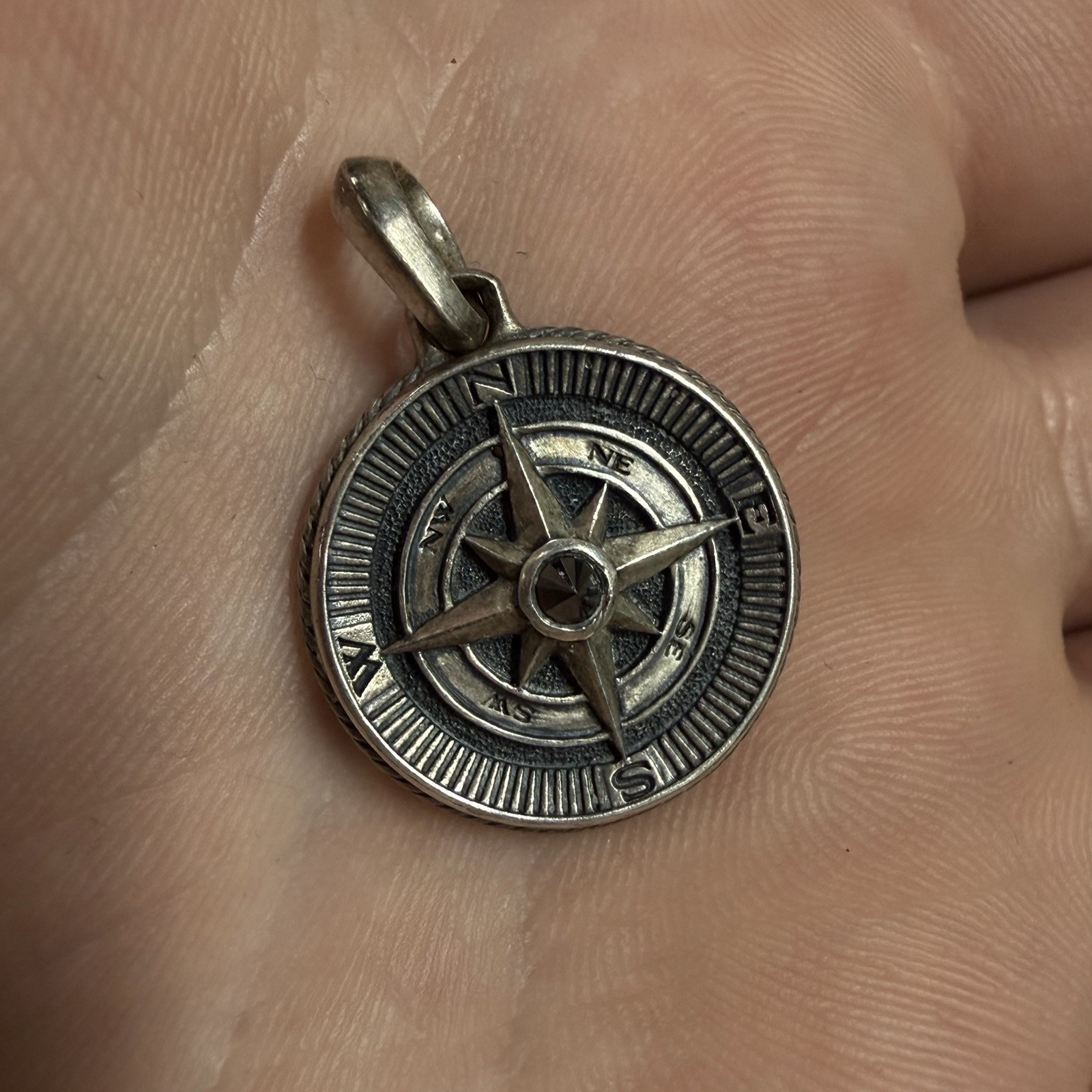 David Yurman Sterling Silver Maritime Compass Amulet Pendant 925 Black Diamond