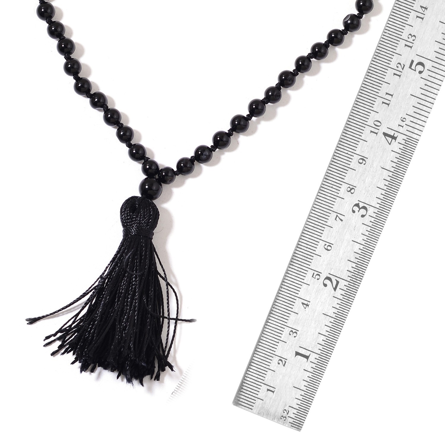 Black Agate Beaded Tassel Necklace (36″) 202.50 cts. New in Gift Box! #JN1027