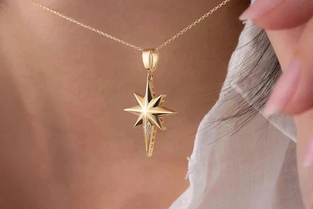 0.20 Ct Lab Created Diamond Starburst Women’s Pendant 14K Yellow Gold Plated