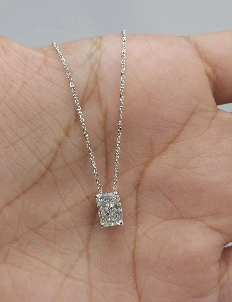1 CT Radiant Cut Solitaire Moissanite Wedding Pendant 14K White Gold Plated