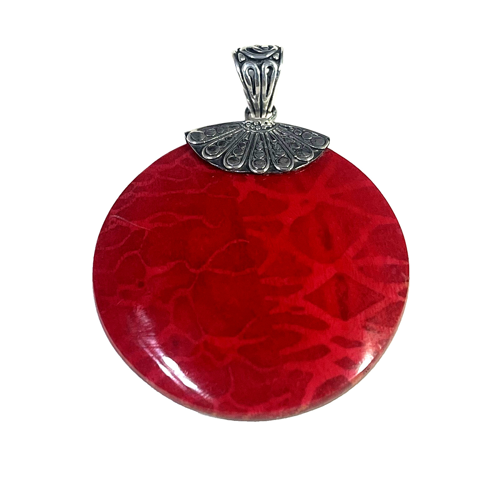 Women’s 925 Sterling Silver Red Round Plastic Pendant No Necklace