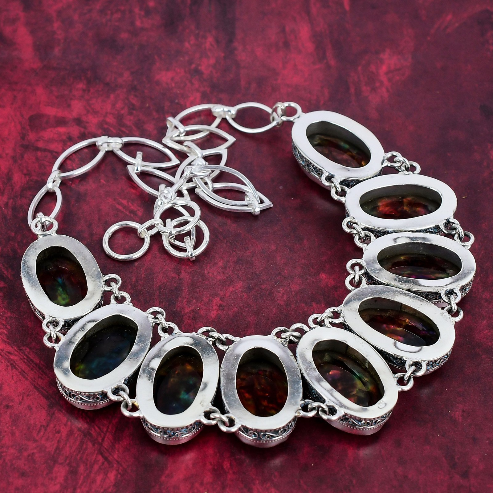 Ammolite Gemstone Handmade 925 Sterling Silver Necklace Jewelry Gifts For Love