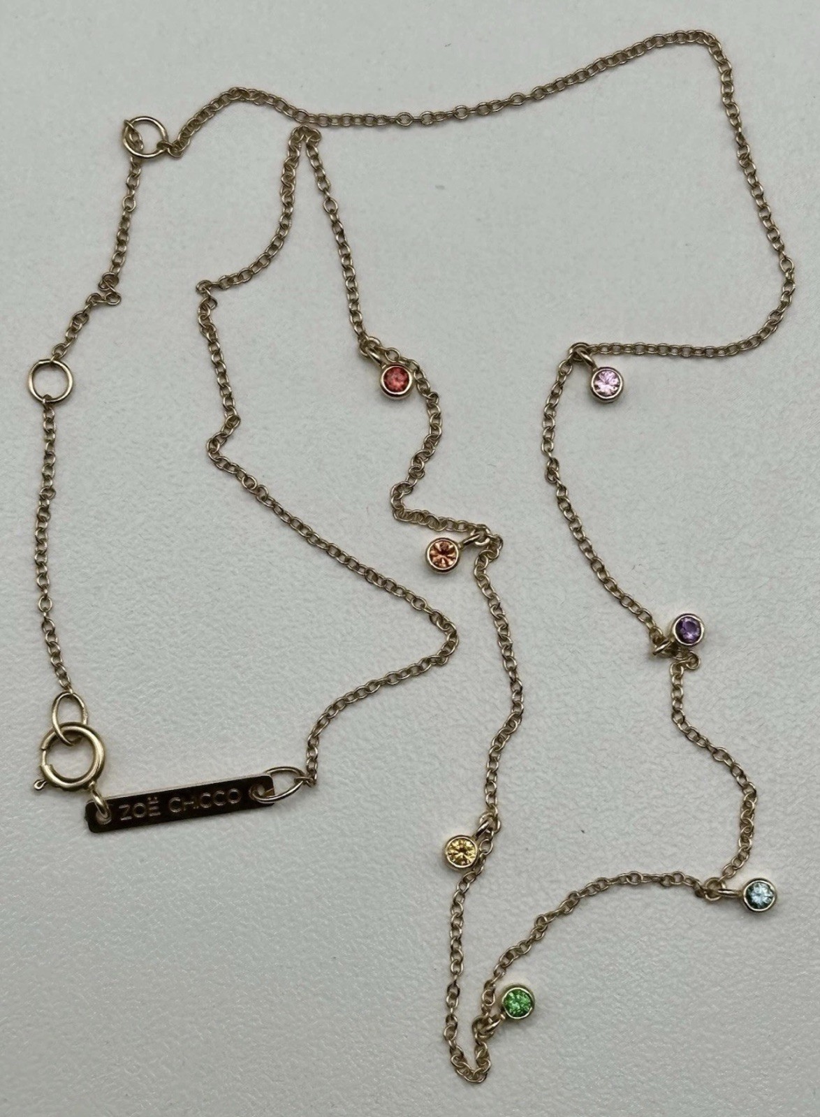 ZOE CHICCO 14k Gold 7 Rainbow Floating Gemstone Multi-Station Necklace 14″-16″