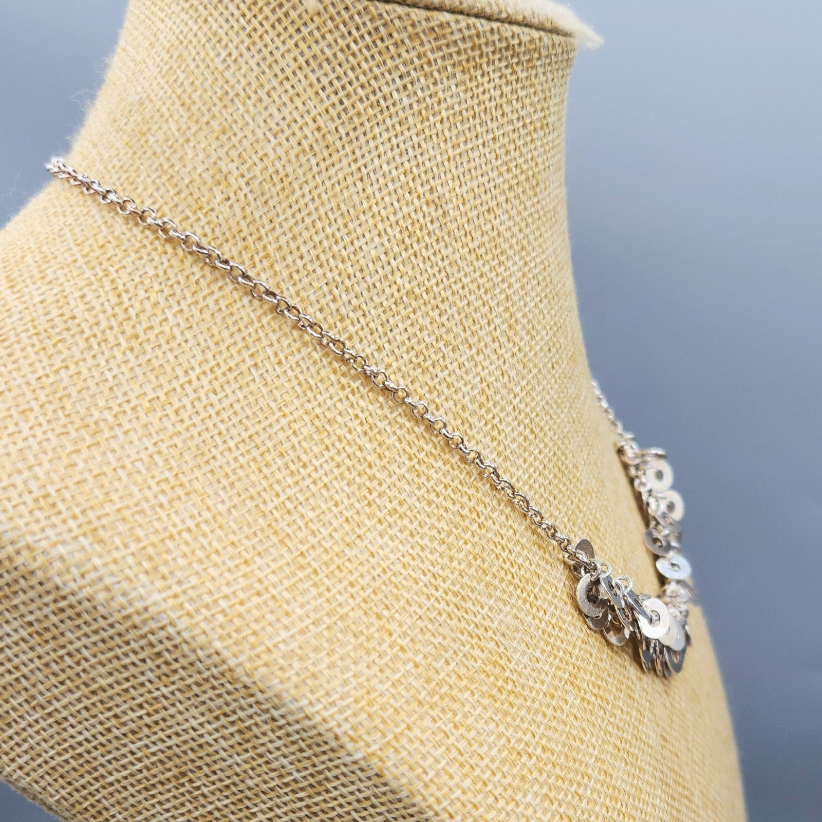 Solid Silver Sterling Disc Charm Dangle Fringe Chain Necklace 17″ 24.8g