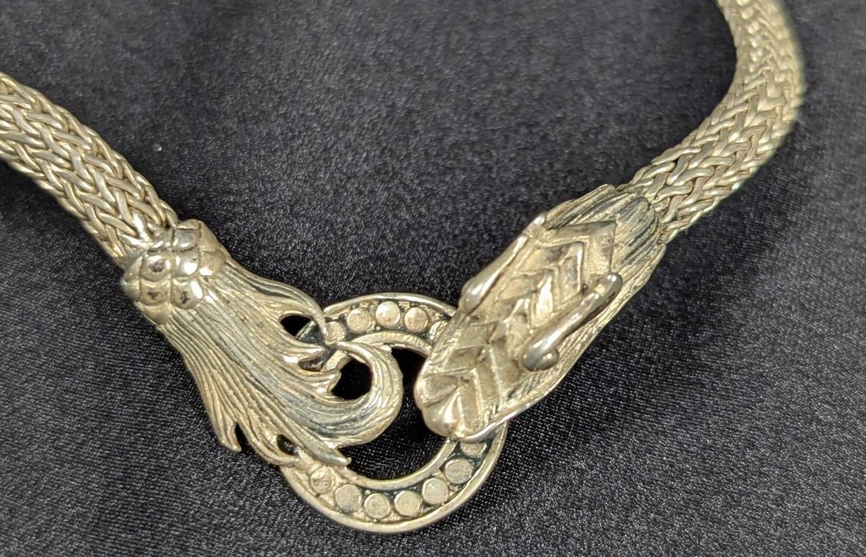 Sterling Silver 925 Dragon Head Woven Foxtail Necklace 16″ 24.3g 26.7.12-11