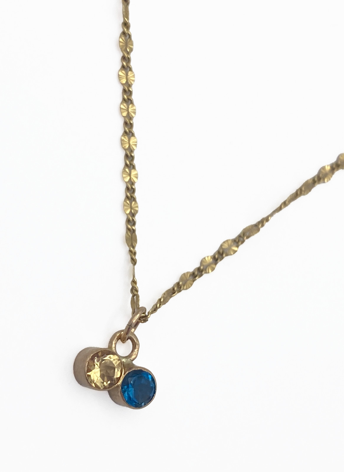 Handmade Citrine & Topaz Pendant, 18″ Pattered Italian Necklace, All 1/20 14K GF