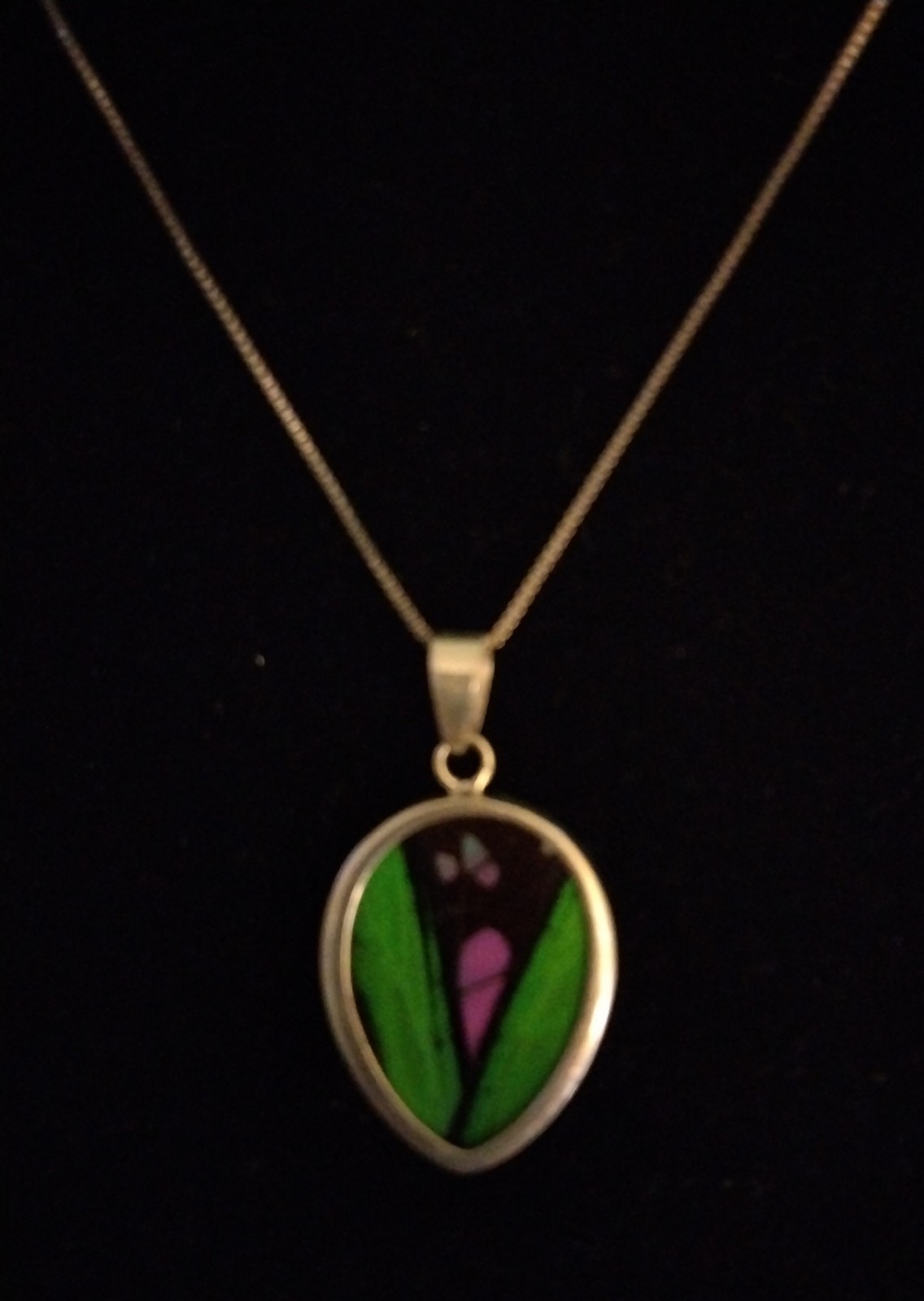 Vintage Reversible Butterfly Wing Pendant & Necklace Sterling Silver Italy 925