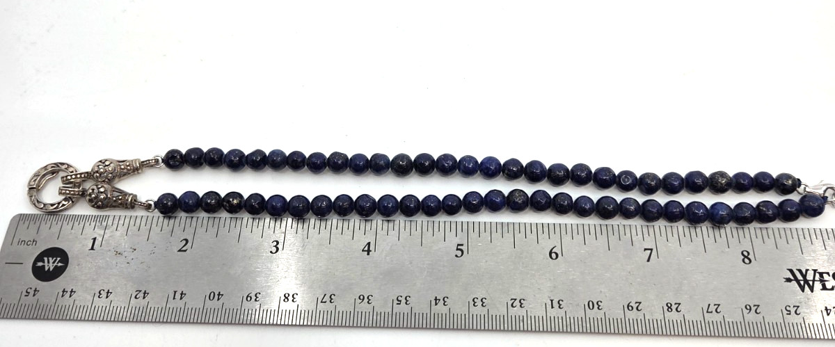 Sterling Silver 925 Lapis Lazuli Beaded 6 mm Necklace 18 inch