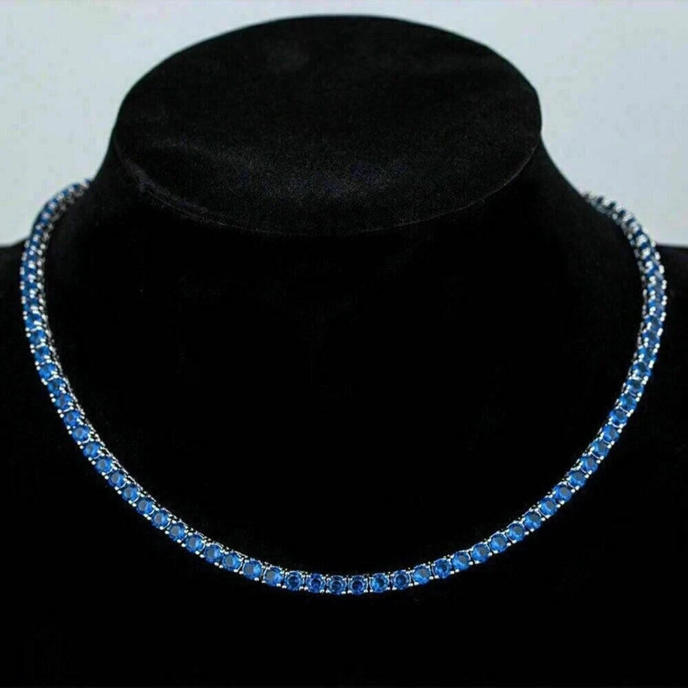 20TCW Round Cut Lab Created Blue Sapphire Tennis Necklace 14k White Gold Plated