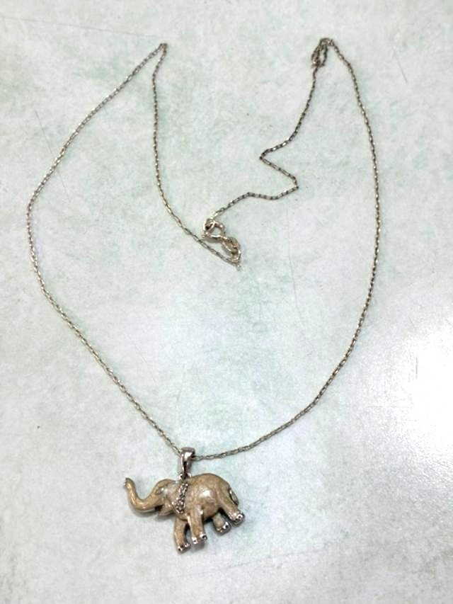 Sterling Silver Necklace Elephant Enamel Rhinestone Pendant Thailand Delicate