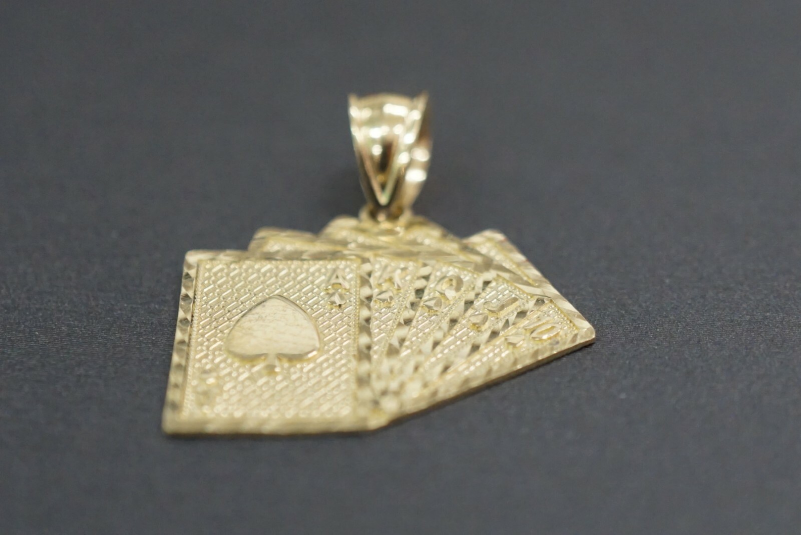 10K Solid Yellow Gold 1″ Royal Flush Poker Cards A K Q J 10 Charm Pendant.