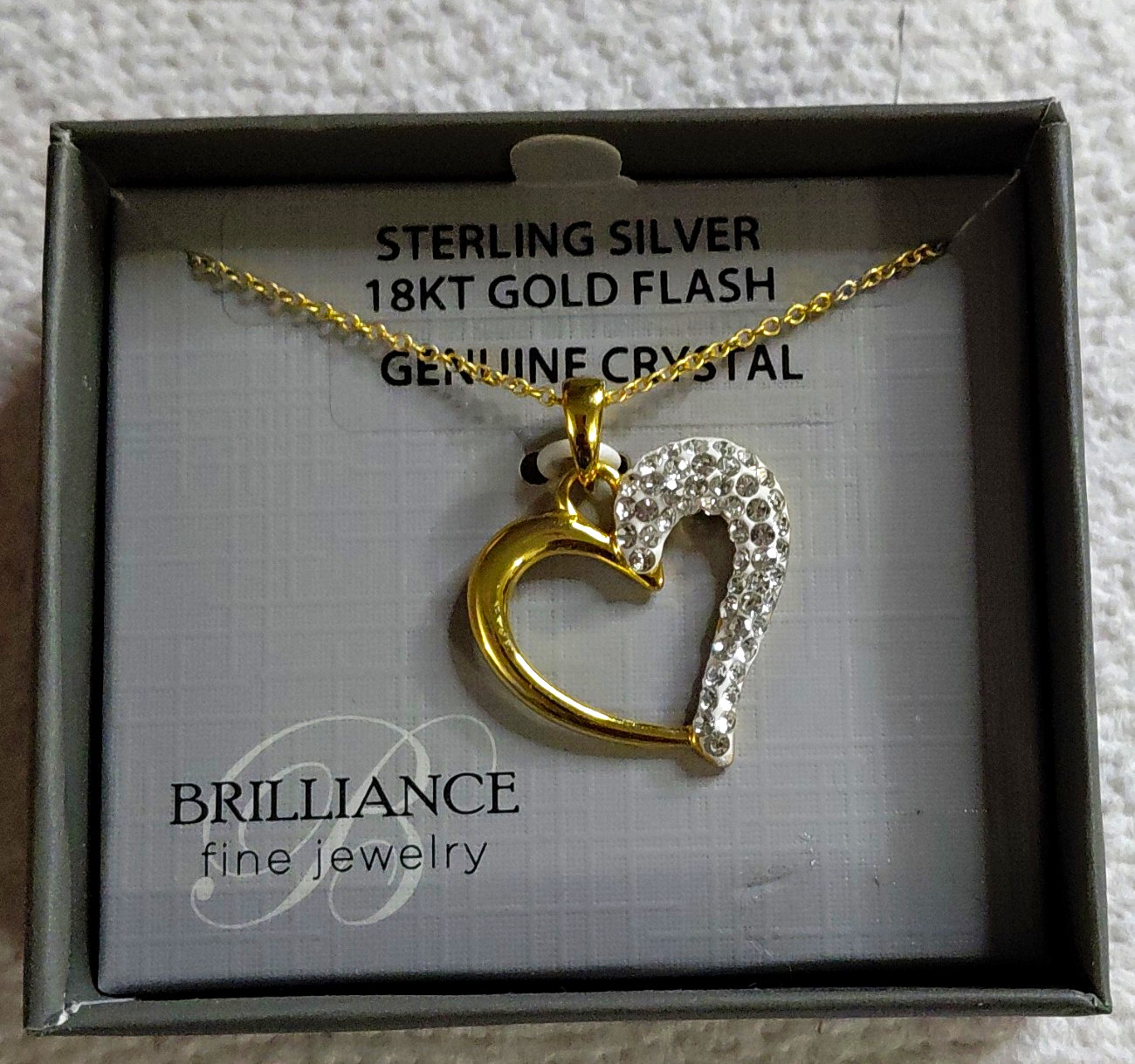Brilliance 925 Sterling 18K Gold Flash Crystal Heart Pendant Necklace