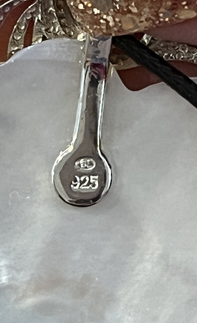 925 Sterling Silver Signed Pendant Necklace Roadrunner Bird MOP Bird Lovers