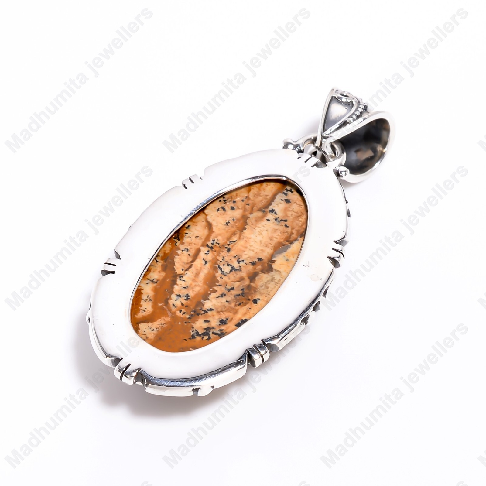 Picture Jasper Gemstone 925 Sterling Silver Handmade Gift Pendant For Her