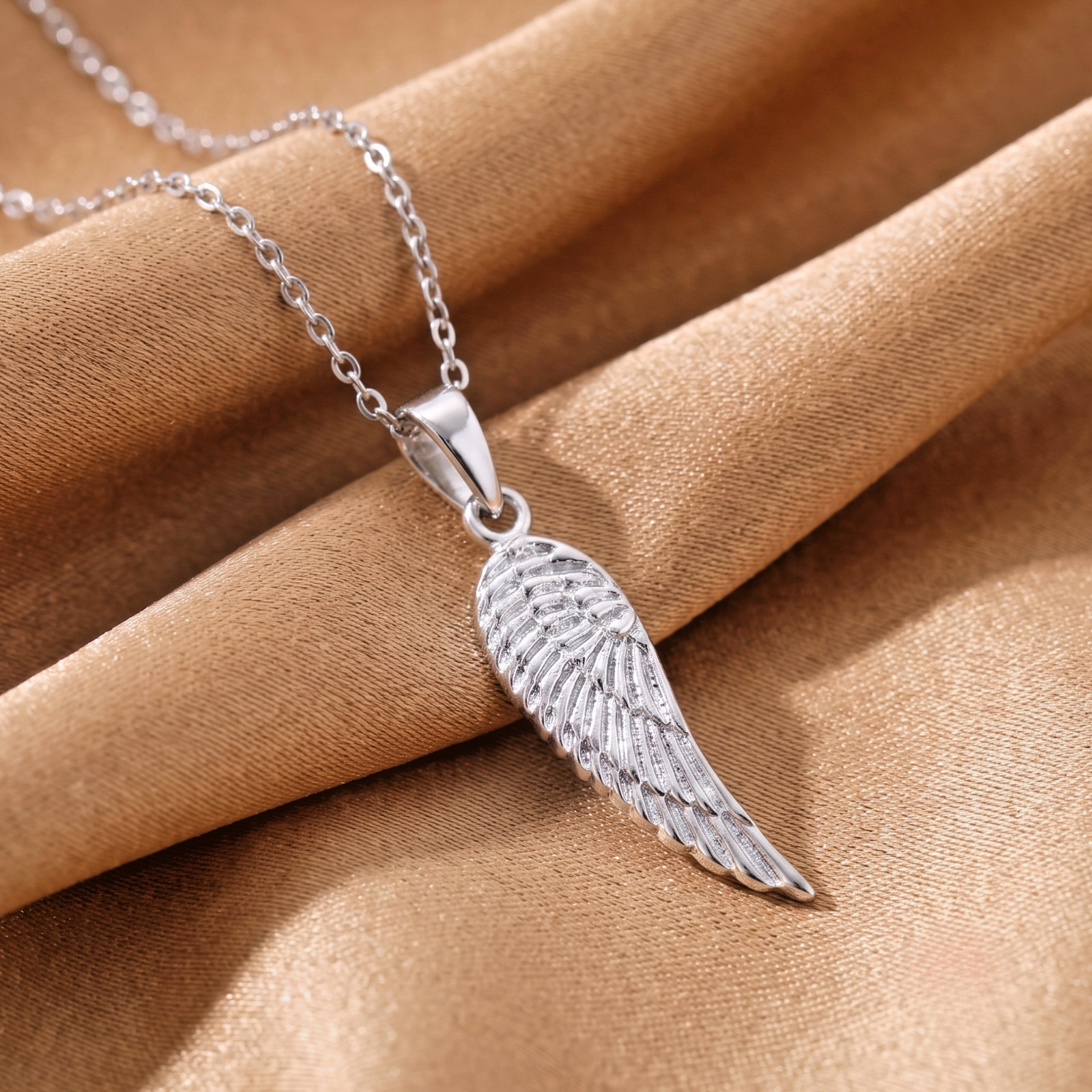 Solid 925 Sterling Silver Angel Wing Pendant Charm Necklace 18″ Cable Chain