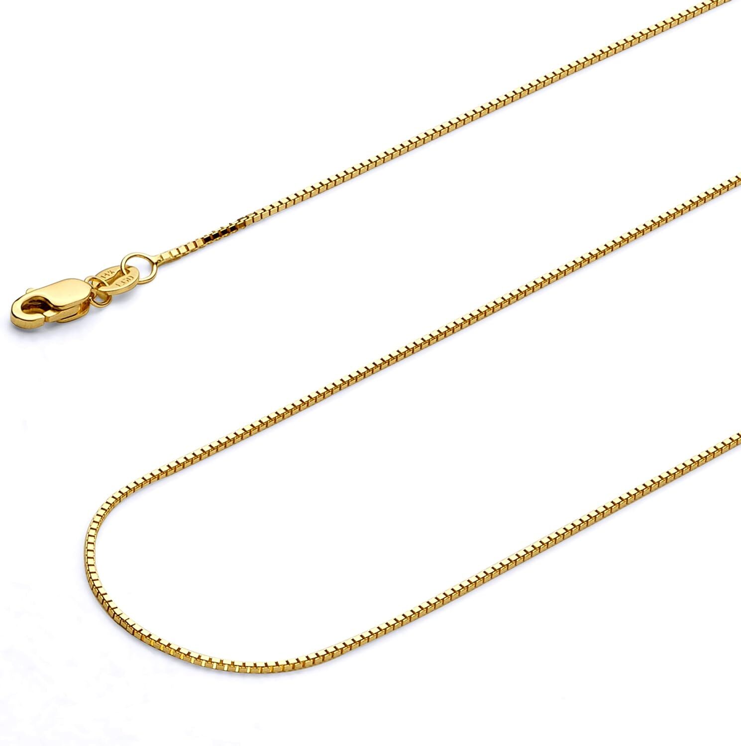 1-2mm 14k REAL Yellow Gold Solid Claw Clasp Box Link Chain Necklace with Lobster