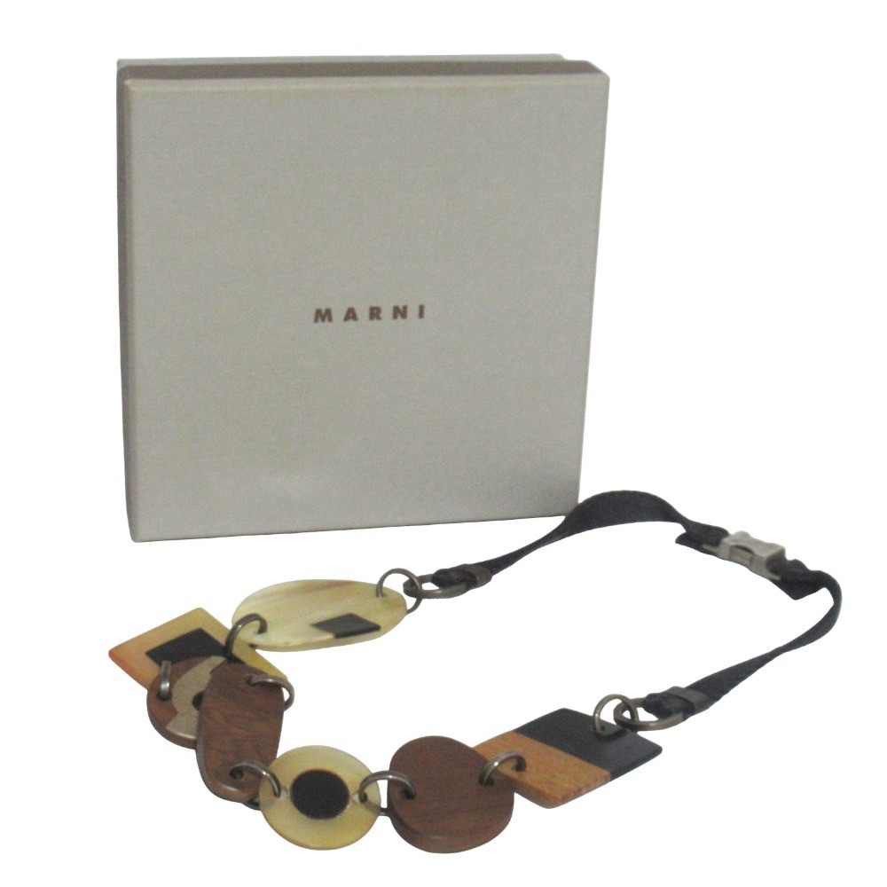 MARNI Plastic Wood Necklace, Beige Women USED