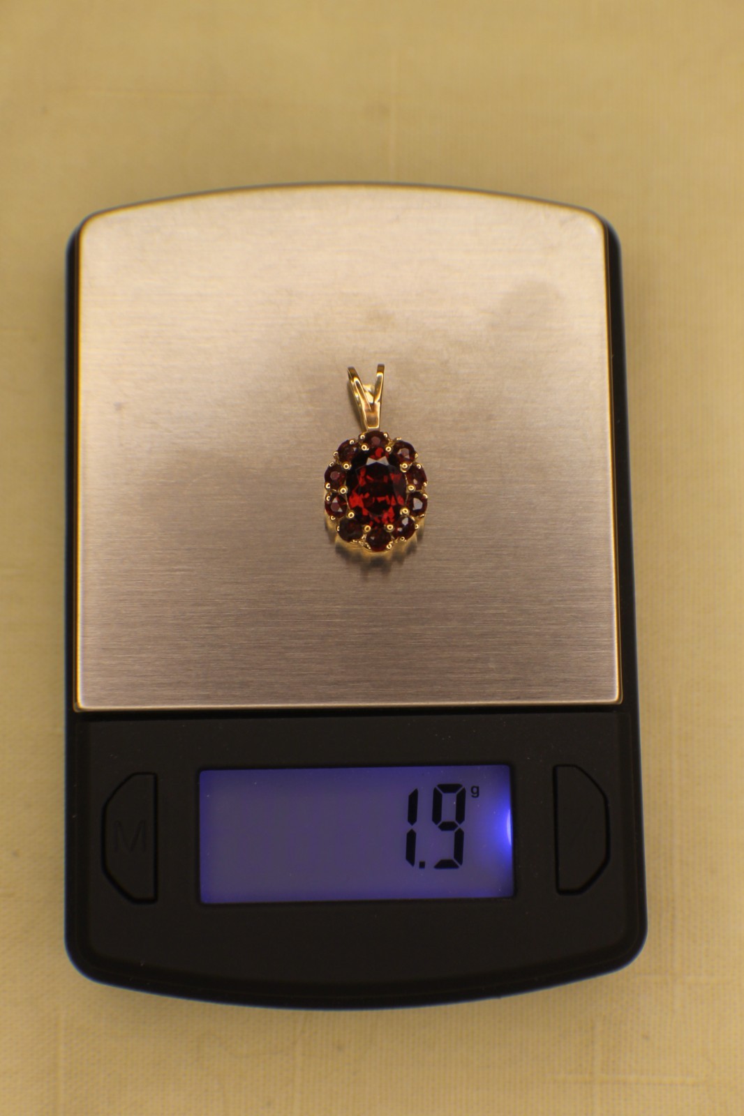 Solid 14K Yellow Gold Oval cut Red Garnet Cluster January Birthstone Pendant