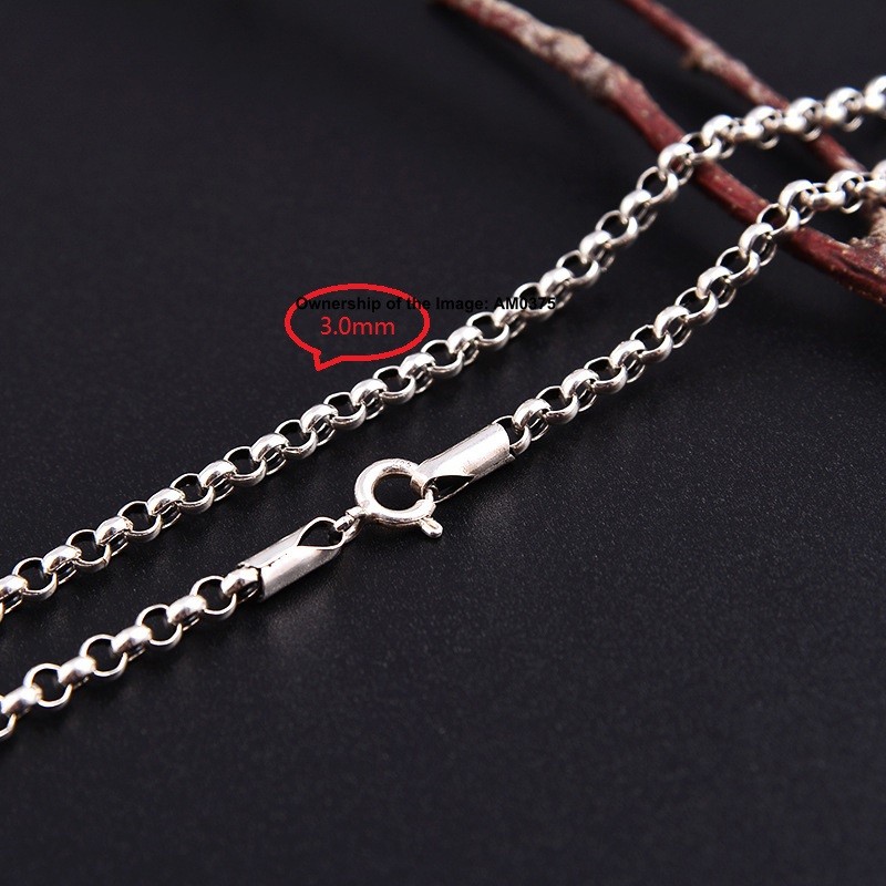 New Pure 925 Sterling Silver Women Men Necklace 3mm Rolo Link Chain 17.7″-33.4″L