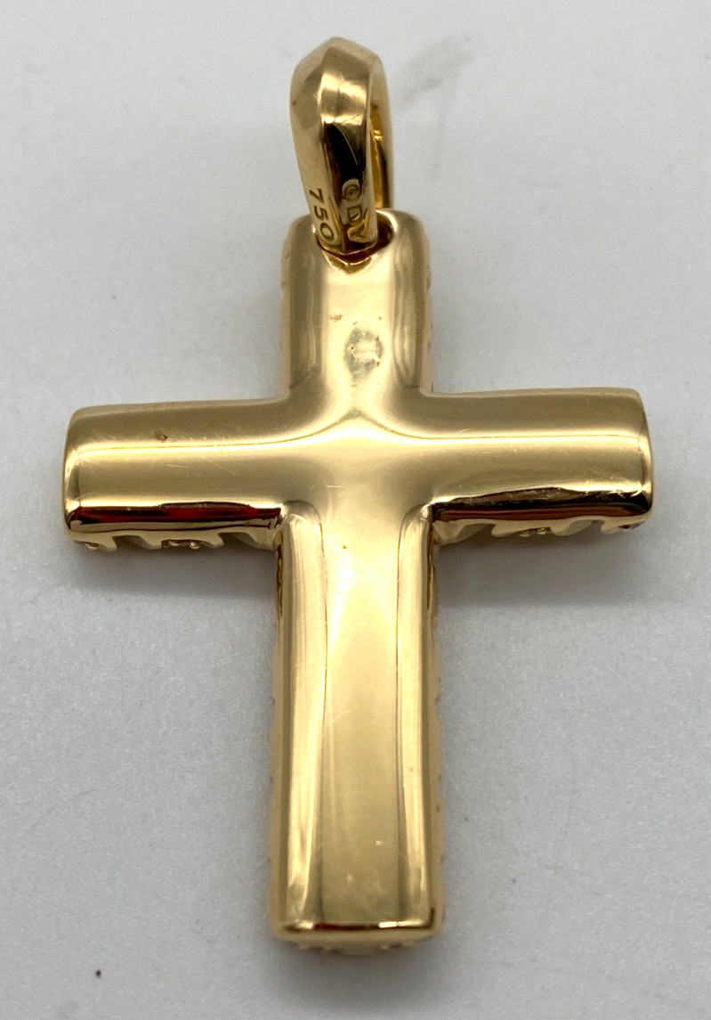 David Yurman 18K Yellow Gold Chevron Cross Enhancer Diamonds Pendant 36 x 27mm