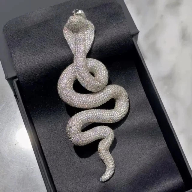 925 Sterling Silver 3Ct Round Cut Real Moissanite Custom Buss Down Snake Pendant