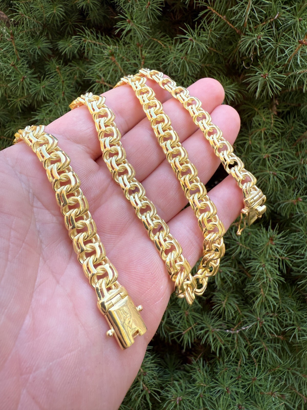 Handmade 9mm Bismark Garibaldi Chino Chain 14k Gold Over 925 Silver Necklace