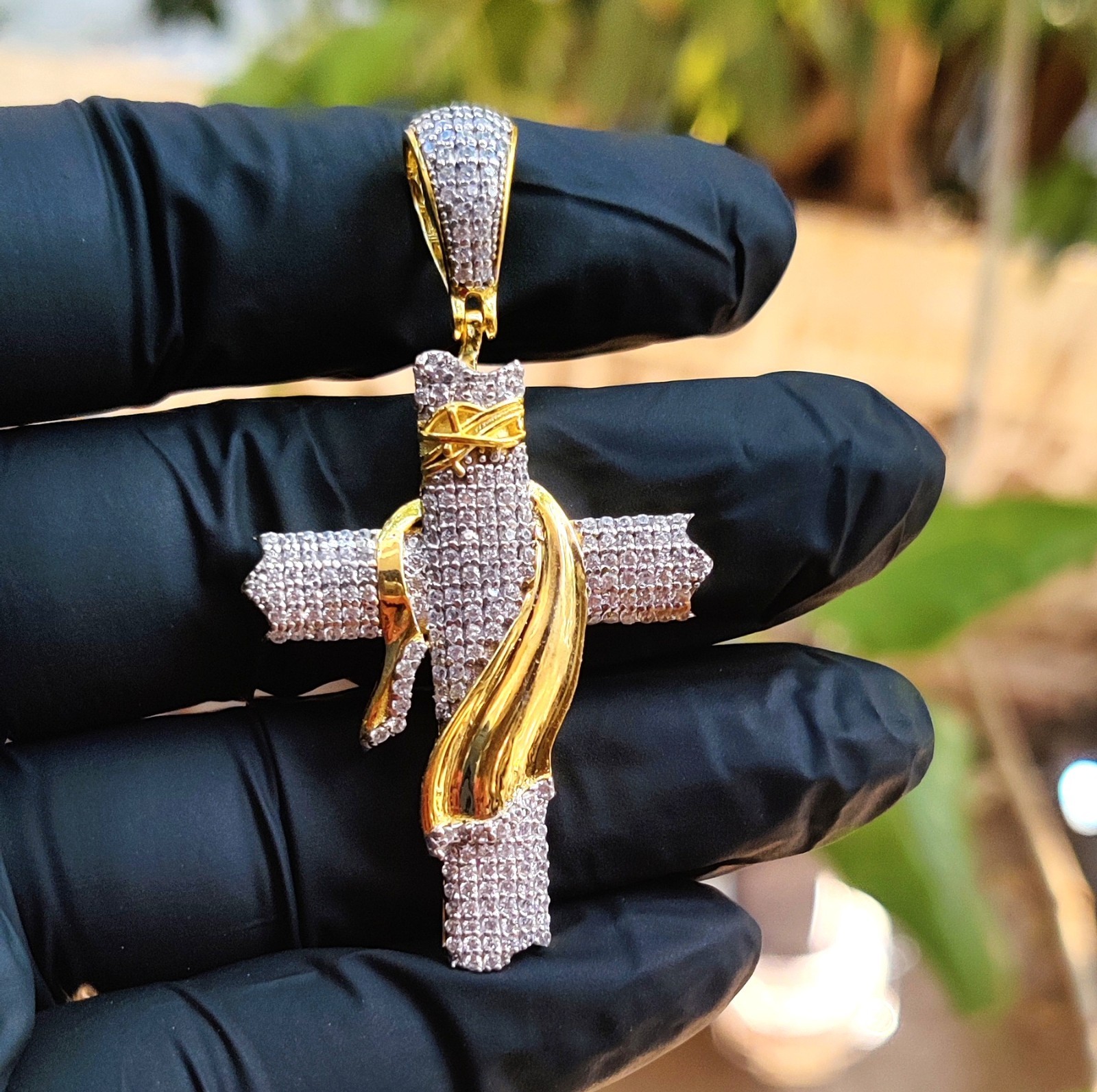 2Ct Round Cut Lab Created Diamond Jesus Cross Pendant 14K Yellow Gold Plated